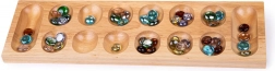 Holzspiel Mancala mit bunten Glasmurmeln Bigjigs Toys