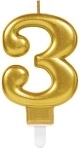 Zahlenkerze 3 in Gold, 9,3 cm