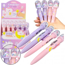 Kugelschreiber mit glitzernder Kuppel und Einhornfigur mit blauer Tinte