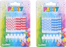 Geburtstagskerzen mit Punkten und Streifen, 12 Stück + Halter