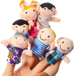 Set von 6 Plüsch-Fingerpuppen - Familie