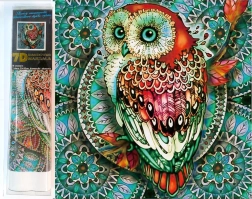 Diamantmalerei 7D – Eule auf blauer Mandala 30 × 30 cm