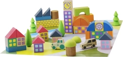 Jeujura Holz-Bausatz Dörfchen aus Bausteinen, 40 Teile