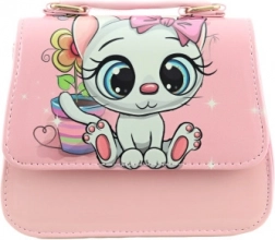 Kinderhandtasche mit Katzenmotiv, rosa, glänzend