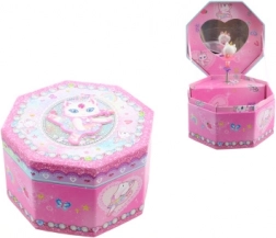 Rosa Spieluhr-Schmuckkästchen mit Ballerina und Spiegel