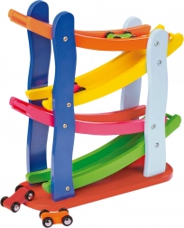 Kleine Holzrennbahn mit 4 Autos