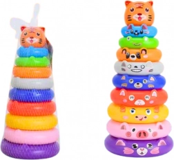 Bunte Pyramide mit Ringen und Aufklebern Tierchen Tiger