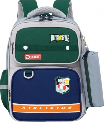 Schulrucksack mit Dinosaurier-Motiv und Etui grau 16L