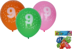 Aufblasbare Ballons 30 cm mit Zahl 9, Set 5 Stück