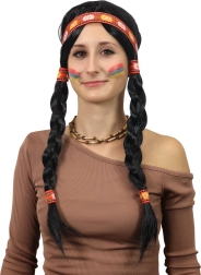 Perücke Indianerin Ribana mit Zöpfen für Erwachsene