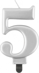 Tortenkerze Zahl 5 in Silber