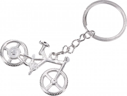 Silberfarbener Schlüsselanhänger in Form eines Fahrrads