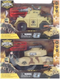 Militärset mit gepanzertem Fahrzeug und Soldat