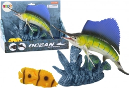 Figur Schwertfisch am Korallenriff mit Fischen