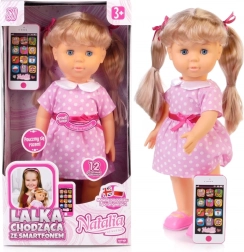Laufpuppe NATALIA mit Smartphone 41 cm