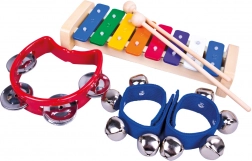 BINO Set mit 3 Musikinstrumenten für Kinder (Xylophon, Tamburin, Schellenbänder)