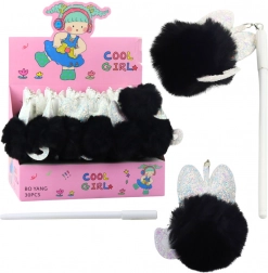 Gelschreiber mit schwarzem Pompon, blaue Tinte 17cm 0,5mm