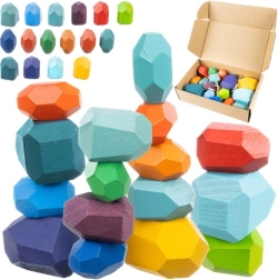 Kruzzel Balanciersteine aus Holz – Set mit 16 bunten Blöcken