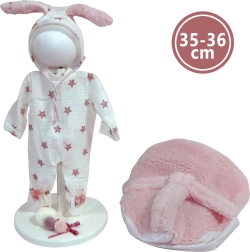 Puppenoutfit für New Born 35–36 cm mit Hasenmotiven und weicher Unterlage