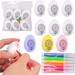 Set aus Polystyrol-Ostereiern zum Bemalen mit Filzstiften, Blumenmuster, 6 Stk.