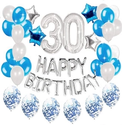 Ballon-Set zum 30. Geburtstag – silber – blau
