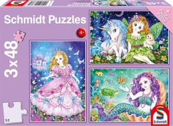 Puzzle SCHMIDT Prinzessin, Fee und Meerjungfrau 3×48 Teile