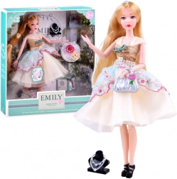 Emily Puppe im Cocktailkleid mit Handtasche