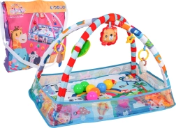 Spielmatte für Kinder und Trockenspielbecken mit Spielbogen und Hängespielzeug