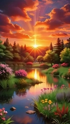 Diamant-Malerei Sonnenuntergang über dem Wald 30 × 40 cm