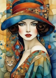 Diamantmalerei Elegante Frau mit Katze 30 × 40 cm