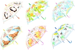 Kinderschirm zum Aufspannen mit fröhlichen Tieren, transparente Kuppel