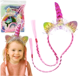 Rosa Einhorn-Stirnband mit Horn, Ohren und Zöpfen