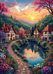 Puzzle Dorf am Wasser 500 Teile