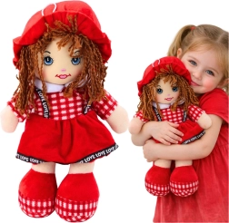 Kuschelige Stoffpuppe in roten karierten Kleidern 35 cm