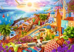 Puzzle TREFL Premium Plus Tea Time – Besuch in Santorin, 1000 Teile