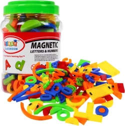 Set aus bunten magnetischen Buchstaben, Zahlen und Formen, 128 Stück