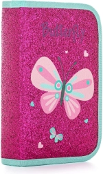 Einlagiges Schul-Etui mit Pailletten-Effekt, Motiv Schmetterling, 2 Klappen