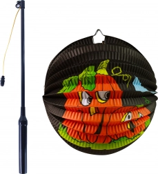 Halloween Papier-Lampion Kürbis 25 cm mit leuchtender Stablampe 50 cm