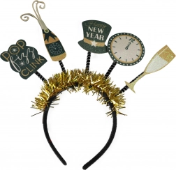 Silvester-Party-Stirnband mit schwarz-goldenen Dekorationen