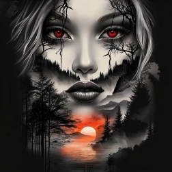 Diamantmalerei Gesicht in Berglandschaft 30 × 40 cm