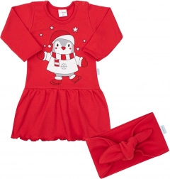 Stillkleid aus Baumwolle mit Stirnband NEW BABY Winter Penguin, Gr. 74 (6–9 Monate)