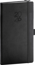 Stilvoller schwarzer Taschenkalender mit Gummiband und Stifthalter Aprint 2026