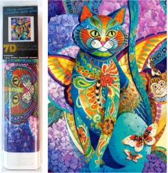Diamantmalerei Katze in Blumen 30 × 40 cm