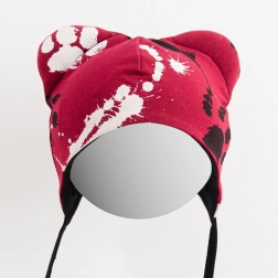 Baby-Mützchen aus Baumwolle mit Öhrchen NEW BABY Pfote – dunkelrosa