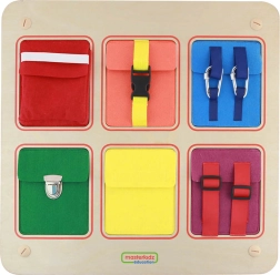 Masterkidz hölzernes Montessori-Aktivitäts-Wandboard mit Taschen, Schnallen und Klettverschluss