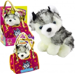 Plüschhund Husky in Tasche