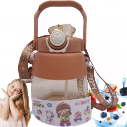 Sportflasche mit Strohhalm und Trageriemen 1 l