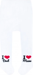 Baumwoll-Kinderstrumpfhose New Baby weiß mit Motiv I Love Mum & Dad