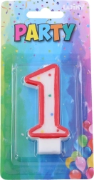 Partykerze Zahl 1 rot mit Punkten