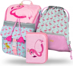 Schulset BAAGL Zippy Flamingo: Schulranzen, Federmäppchen und Beutel